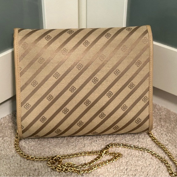 Balenciaga Monogram Fabric Vintage Shoulder Crossbody Flap Bag Beige Leather - Picture 8 of 11
